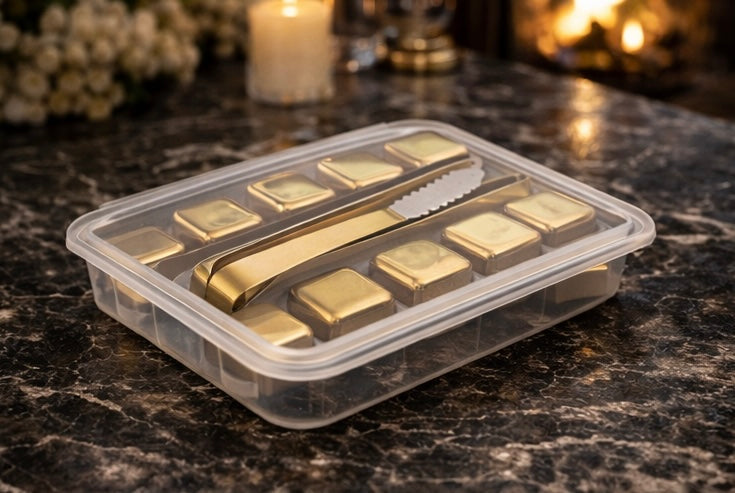 Set ritual de loto azul junto al fuego, hielo y oro