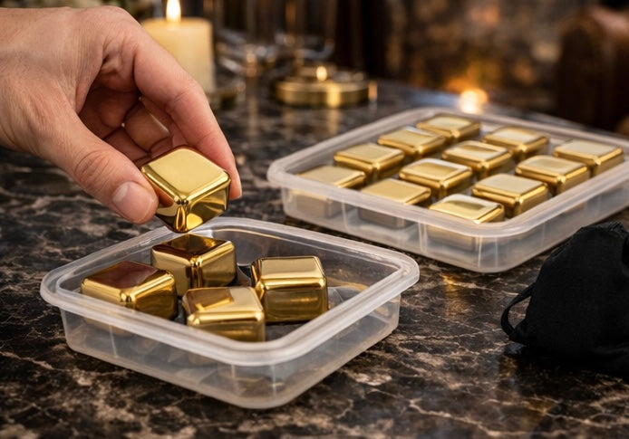 Set ritual de loto azul junto al fuego, hielo y oro