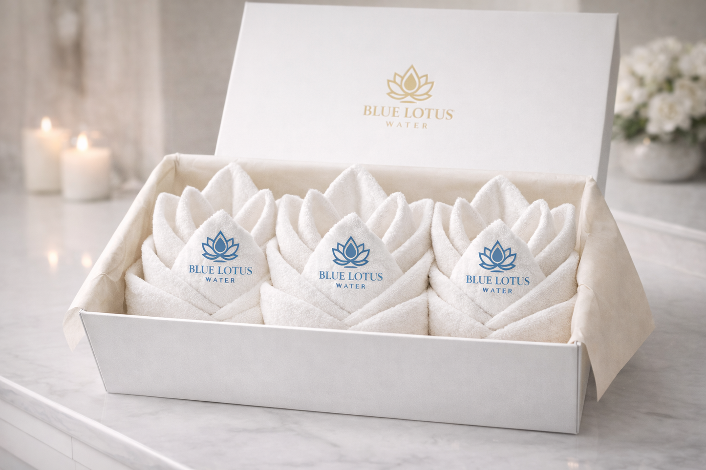 مجموعة بيوريتي تريو - مناشف يد طقوس زهرة اللوتس الزرقاء