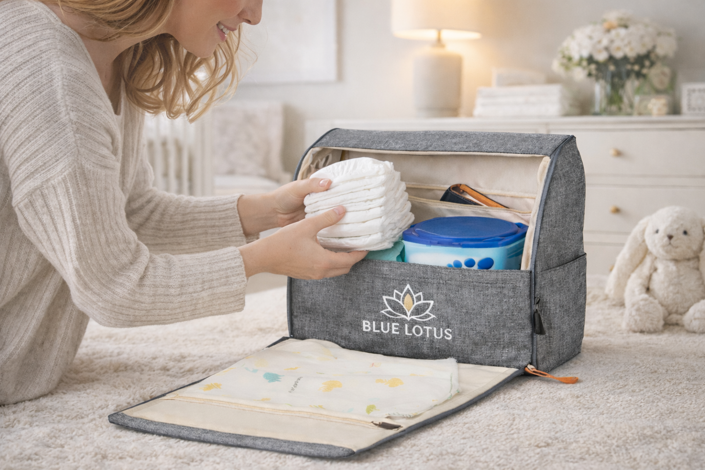 Bolsa de pañales y artículos esenciales de alimentación Blue Lotus Nurture™